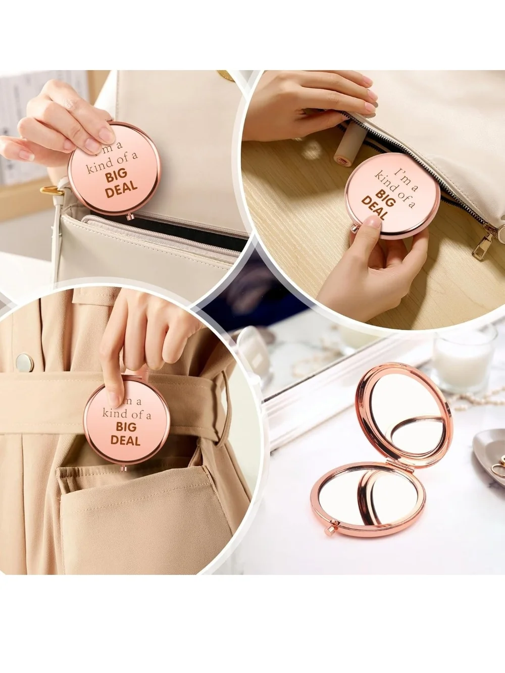 Rose Gold Compact Mirror with 